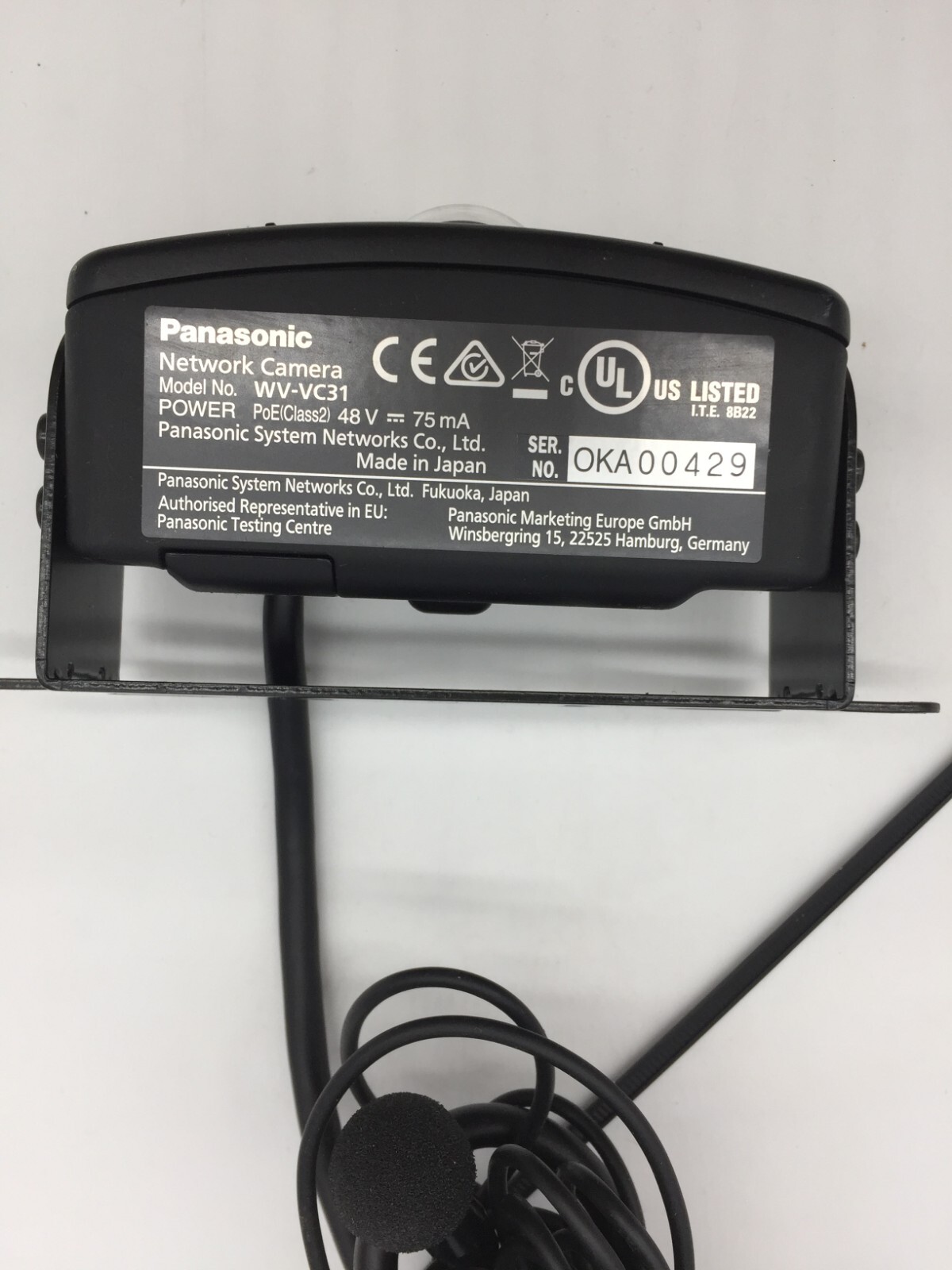 Panasonic WV-VC31 Arbitrator Mobile Evidence Back Seat Camera with Cord