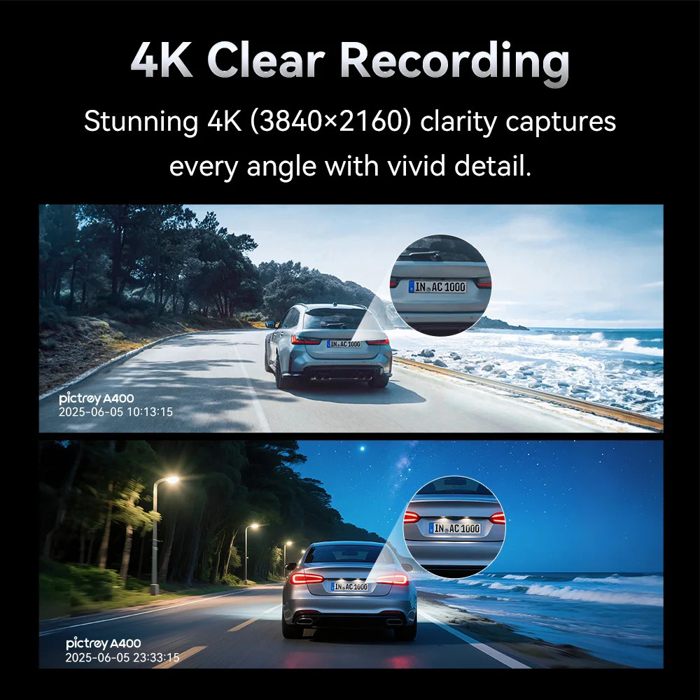 Pictrey A400 4K Dash Cam Built-in ADAS Wi-Fi Dash Car Camera with 1.9” IPS Scre