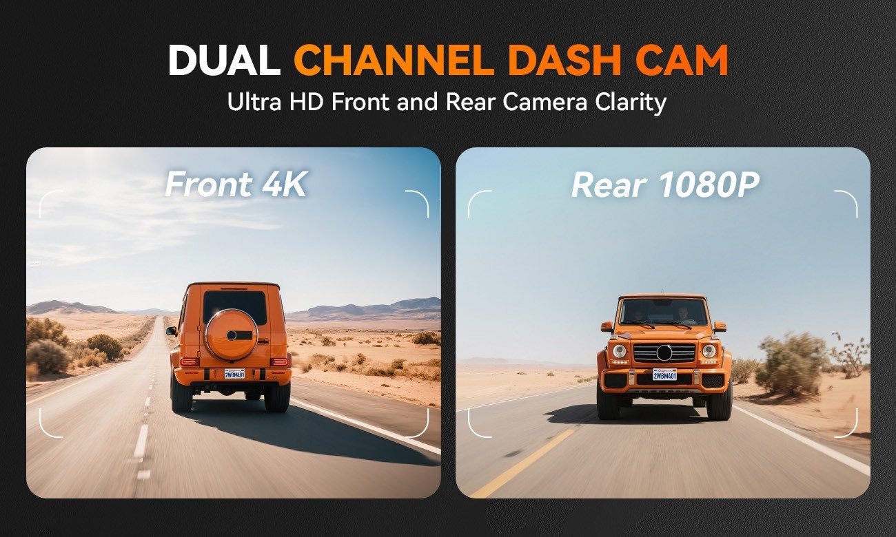 4K Dual Dash Cam Front Rear ADAS GPS WiFi Voice Control Car DVR WOLFBOX M40