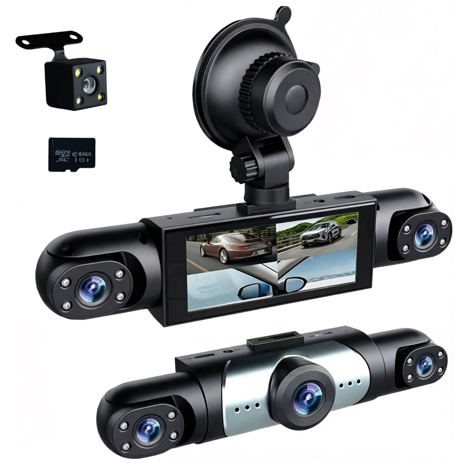 360° Full View Dash Cam Front and Rear Inside, 4 Channel Dashcam 1080P Full H…