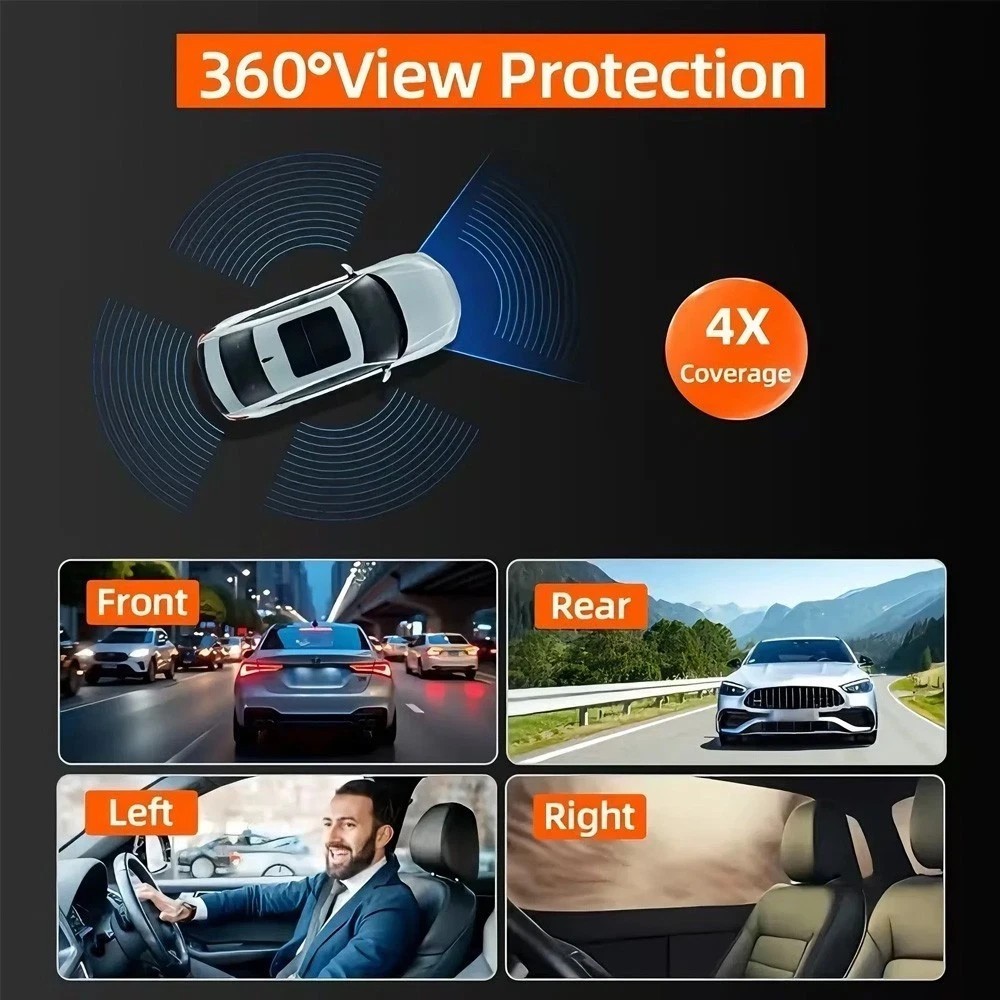 4 Channel 360° Front Rear Inside Car Dash Cam HD1080P Infrared Night Vision 32GB
