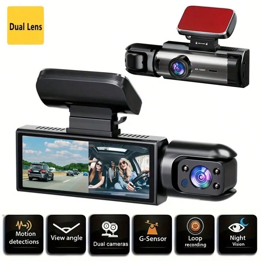 1080P Dual Dash Cam With 4.4 Inch IPS Screen 32GB Card Night Vision Parking Moni