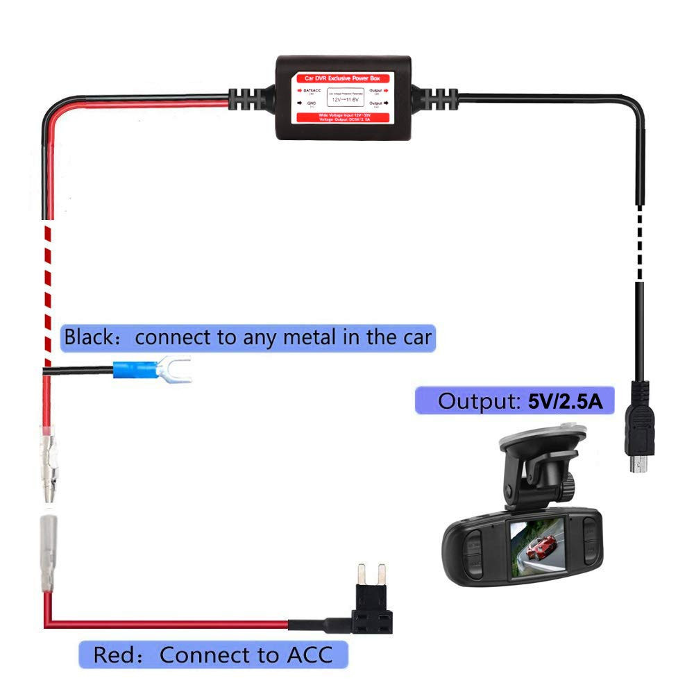 Dash Cam Hardwire Kit, Mini/Micro USB Hard Wire Kit for Dashcam, 12V-24V to 5V