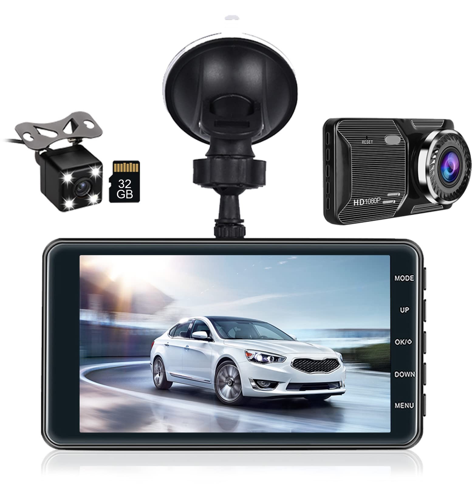 Dual Dash Cam Front and Rear View, 4” LCD Touch Screen FHD 1080P Dashboard C…