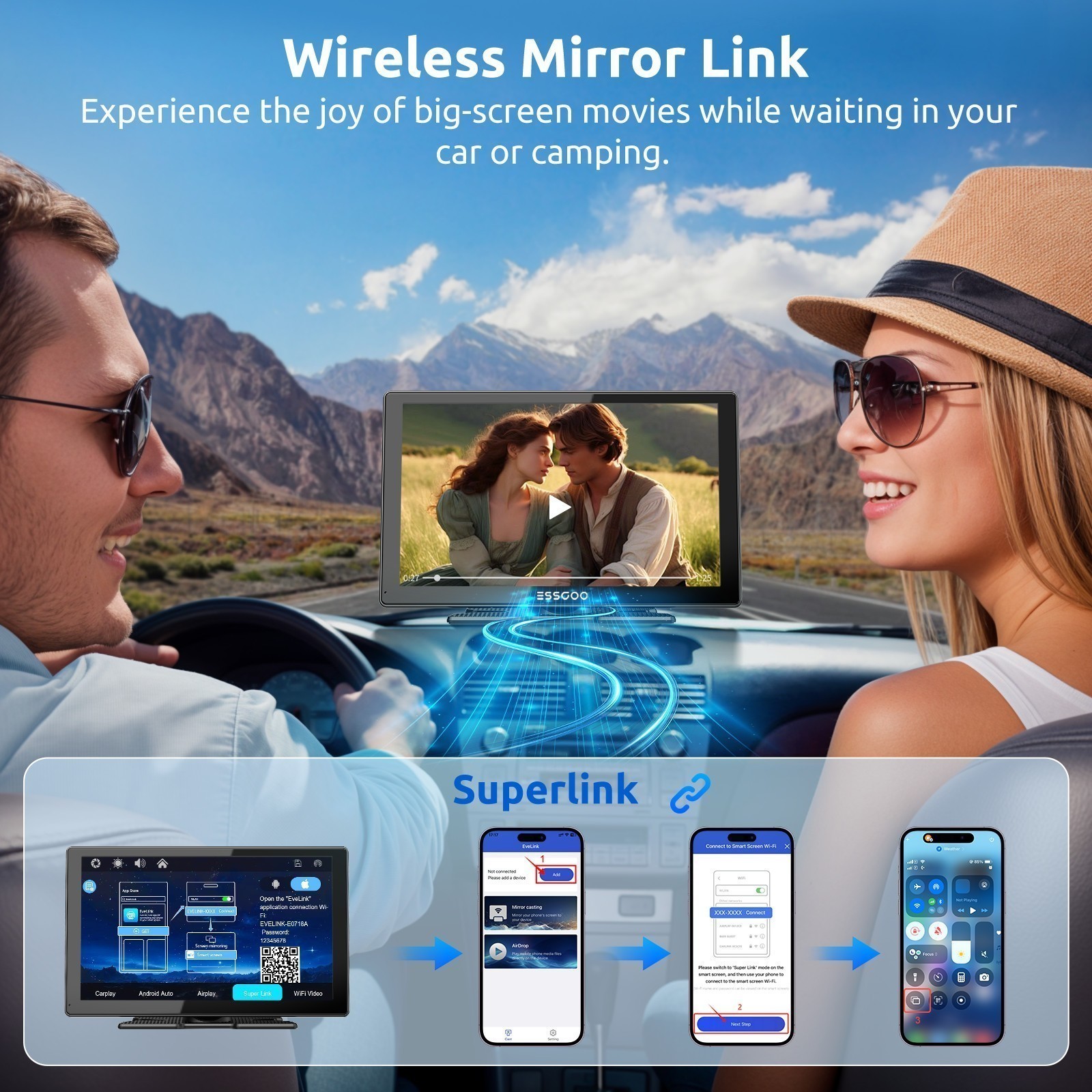 9″ Portable Wireless Apple Carplay Car Stereo Android Auto BT Touch Screen Radio