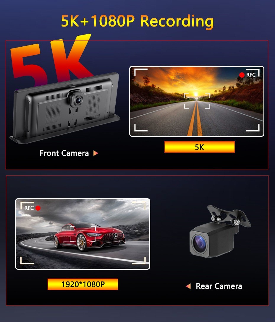 11.3in 5K Car Stereo Dash Cam Wireless For Apple Carplay Android Auto W/Camera