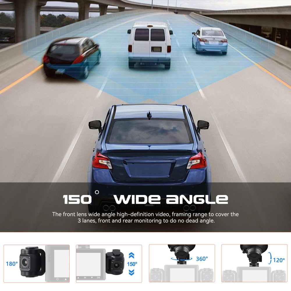 1080P HD 4-Channel Dashcam Car Dash Cam Rear Front Inside Left Right 64G SD Card