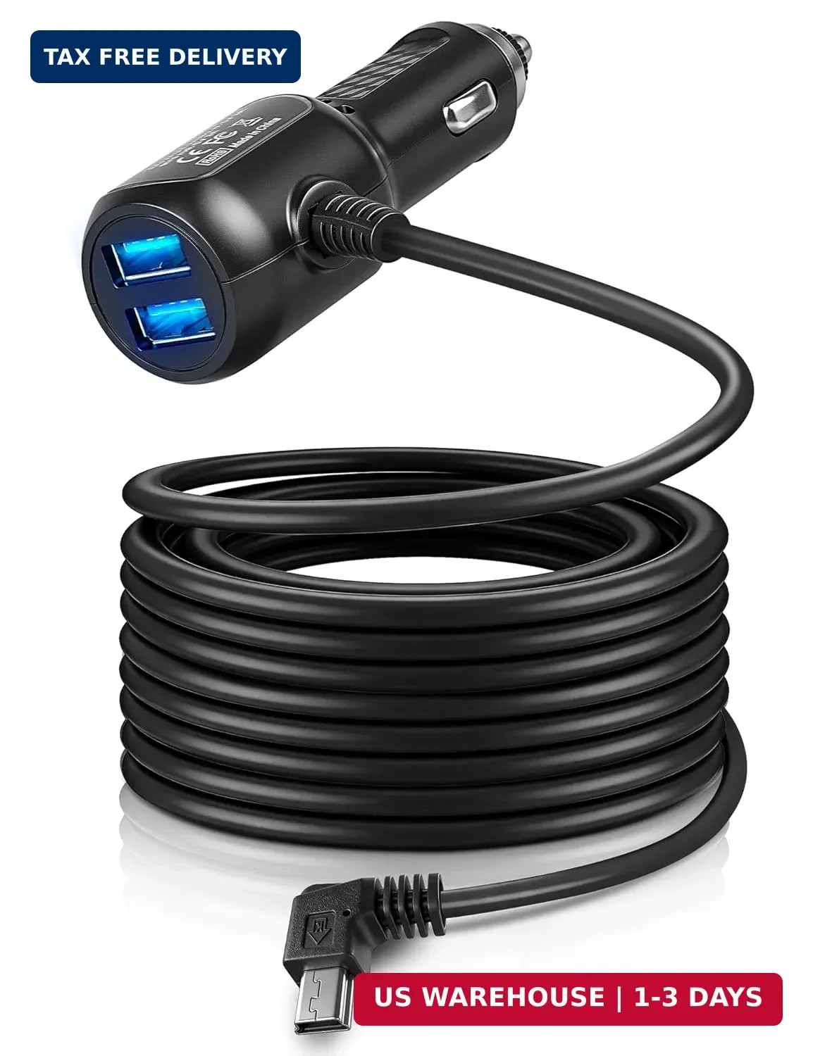 Anina Mini USB Mini-B Dash Cam Power Cord Left Angle Charging Cable Dash Camera