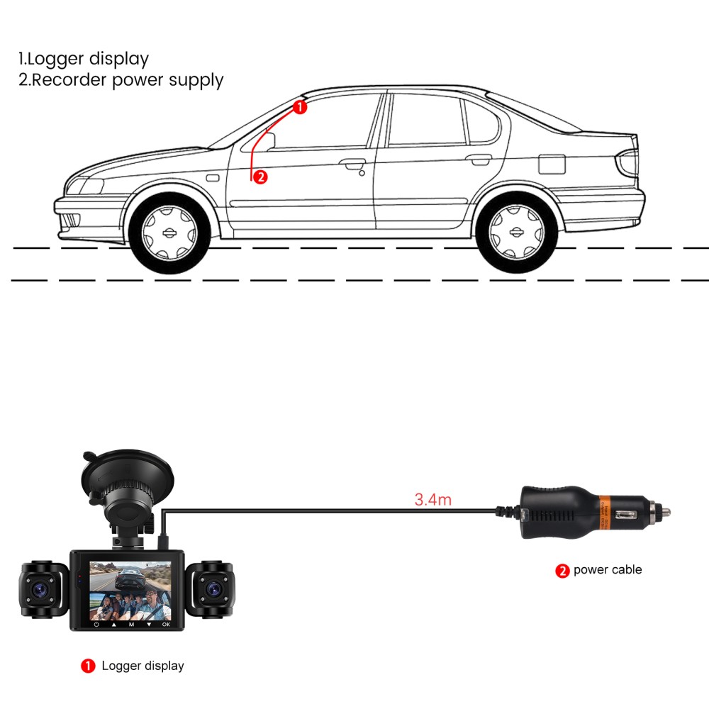 1080P HD 4-Channel Dashcam Car Dash Cam Rear Front Inside Left Right 64G SD Card