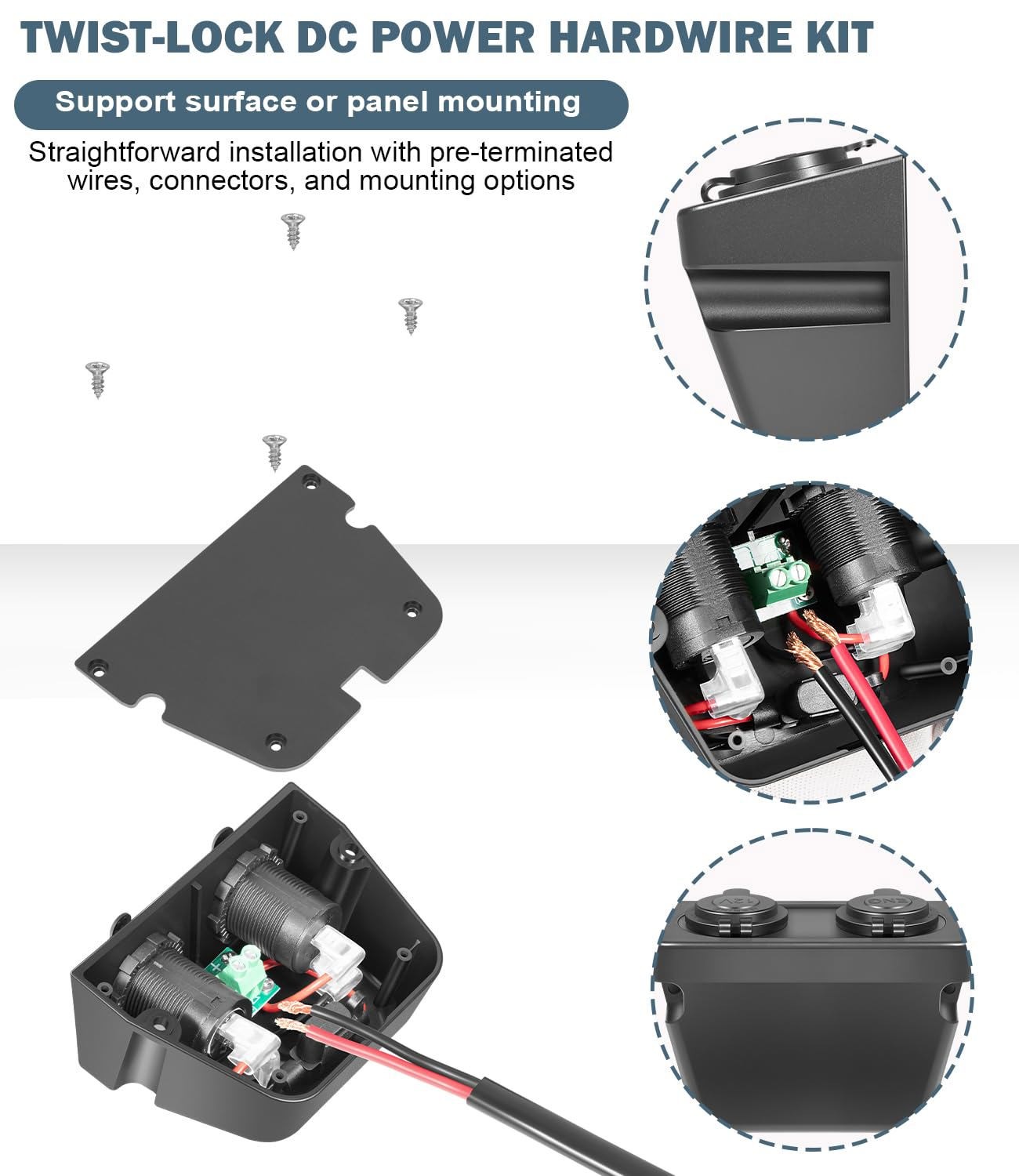 For Dometic – Direct Battery Power with Dual Sockets 20ft HWK-DC Hardwiring Kit