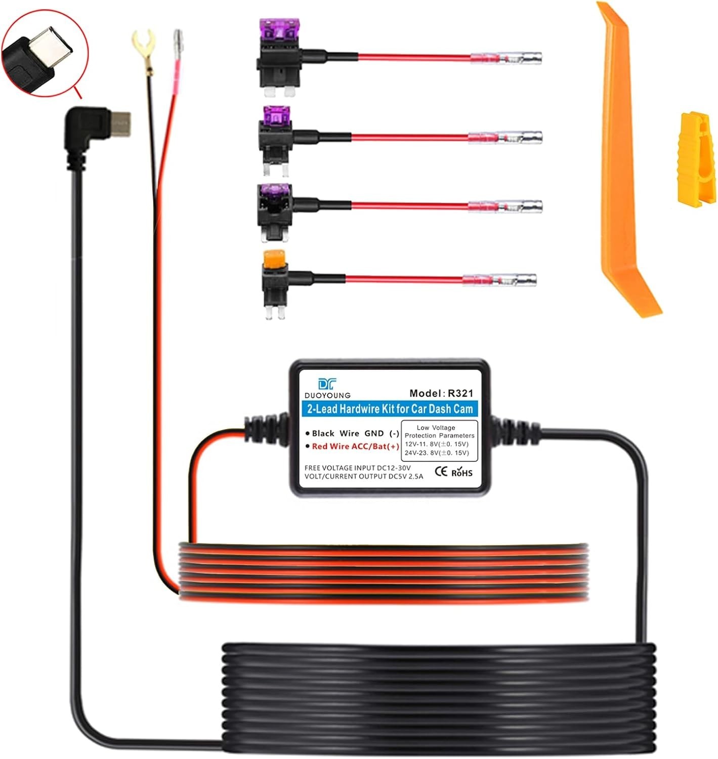 Dash Cam Hardwire Kit Converts 12V-24V to 5V Type C USB for Dash Camera, Add …