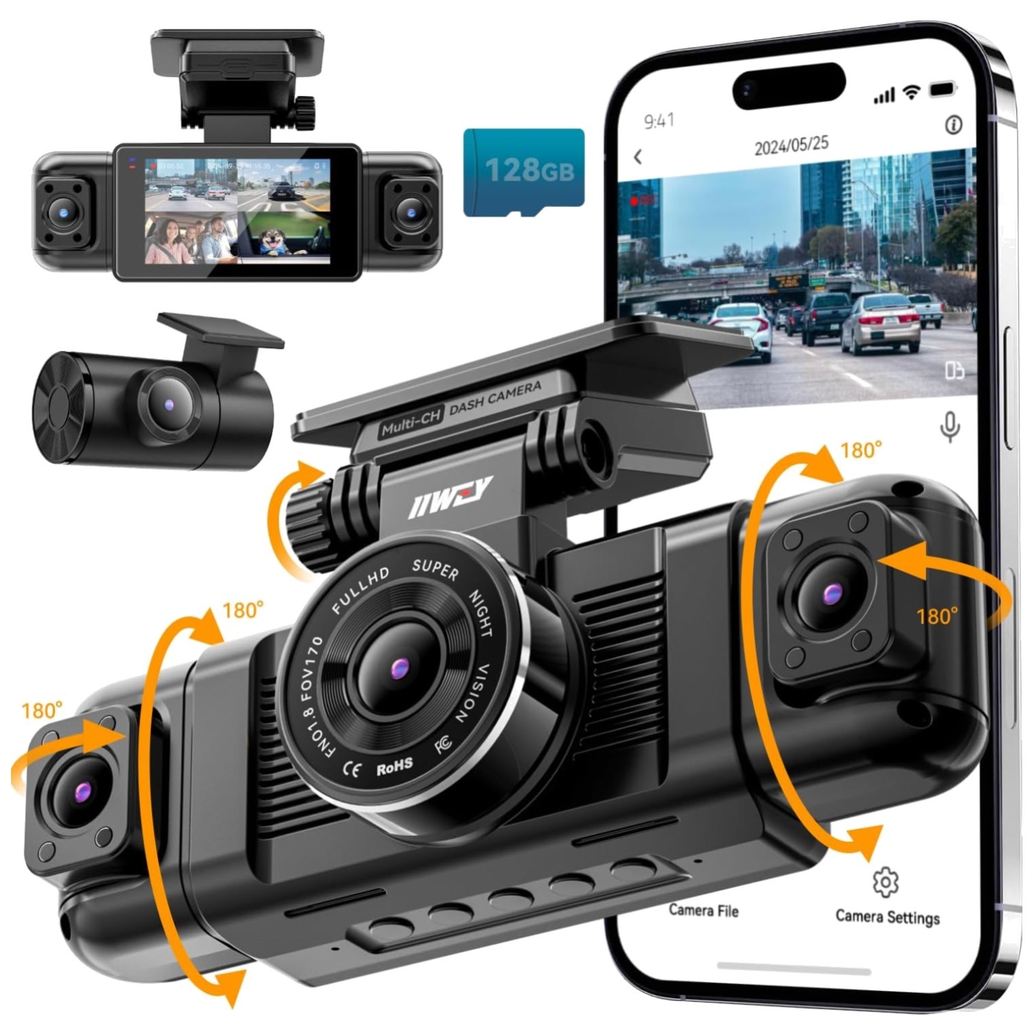 N5 Dash Camera 1080P Front/Rear Inside, 5G WiFi, APP Control