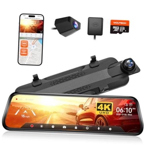 G930 10” 4K Rear View Mirror Camera with 64GB Card,5.8GHz WiFi | Dash Cam