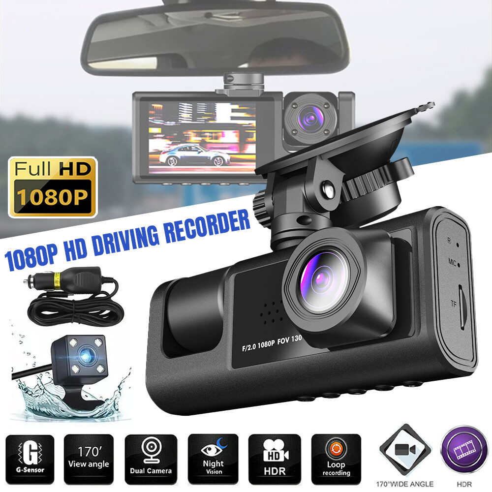 Dash Cam Car 1080P HD Front/Rear/Inside Dual Lens Video Recorder Camera G-Sensor