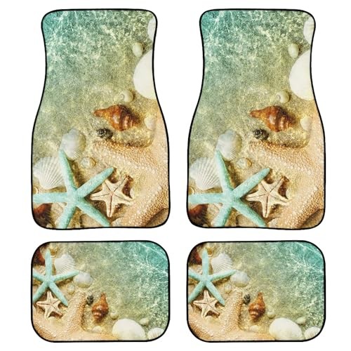 Teal Green Starfish Car Floor Mats – Seastar & Seashell – 4 Pieces