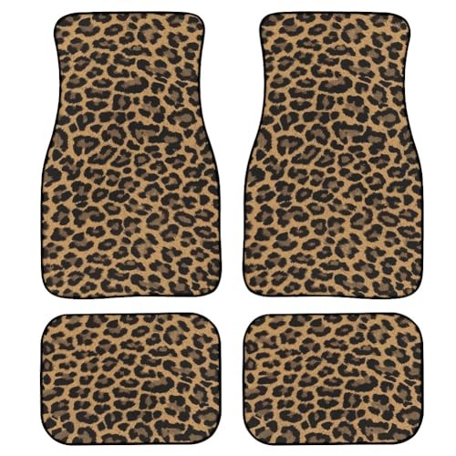 Leopard Print Car Floor Mats Set of 4,Cheetah Wild Leopard Animal Striped Brown