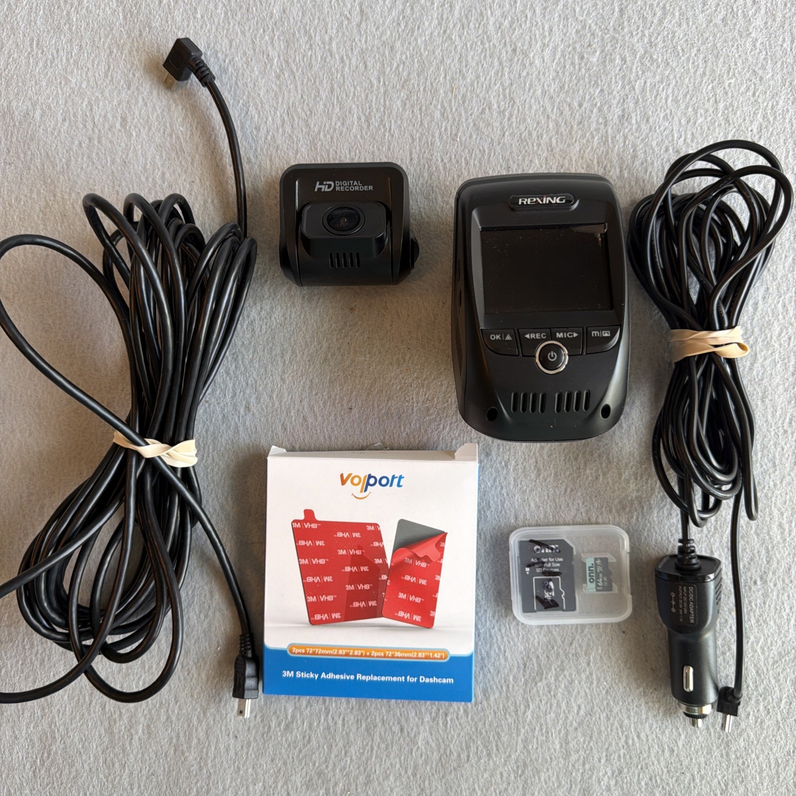 Rexing V1P Pro HD Dash Cam Gen3 Front & Rear 64GB SD Card Cables Tested & Works