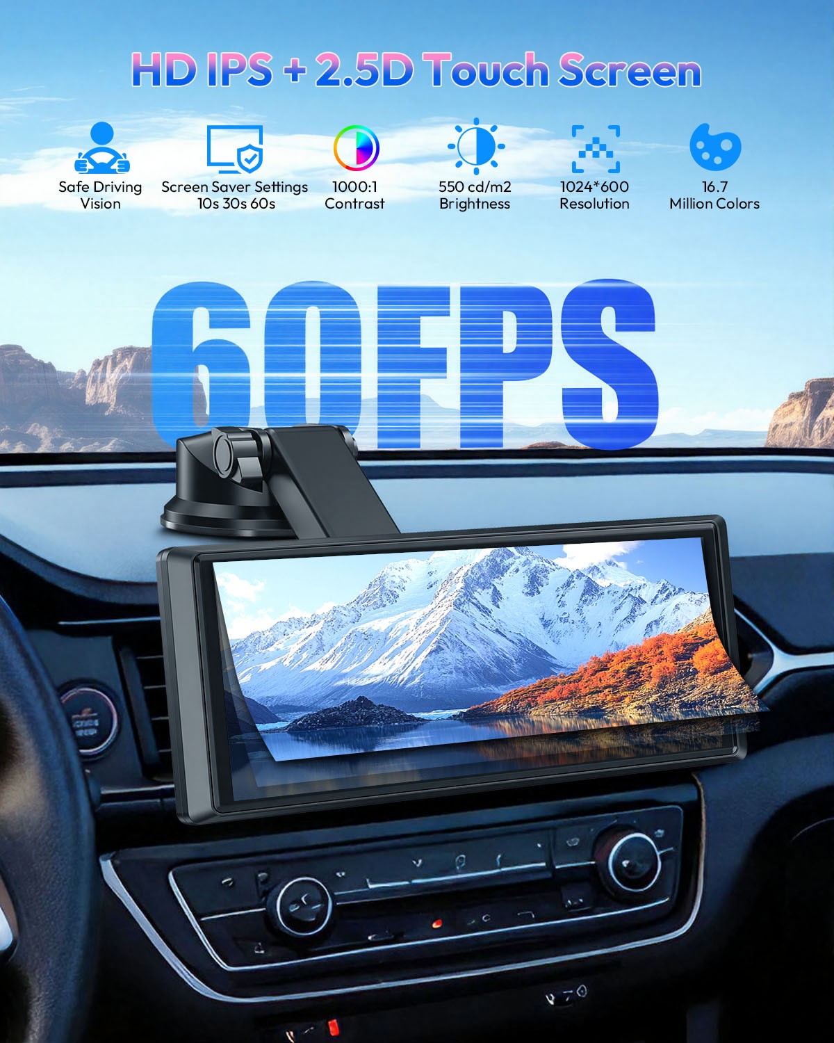 2026 Wireless Carplay Android Auto Screen for Car 10″ IPS Portable Touch Screen