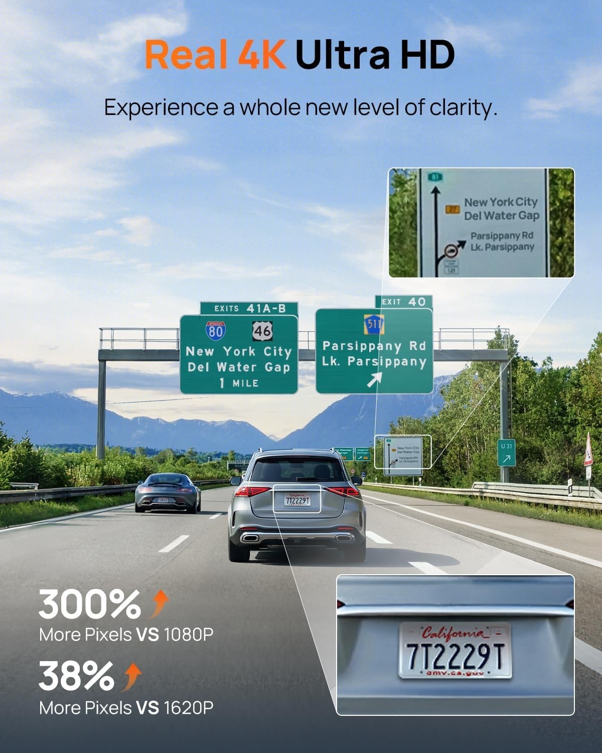 4K Dash Cam Front Night Vision 140° Wide Angle Parking Mode Wireless
