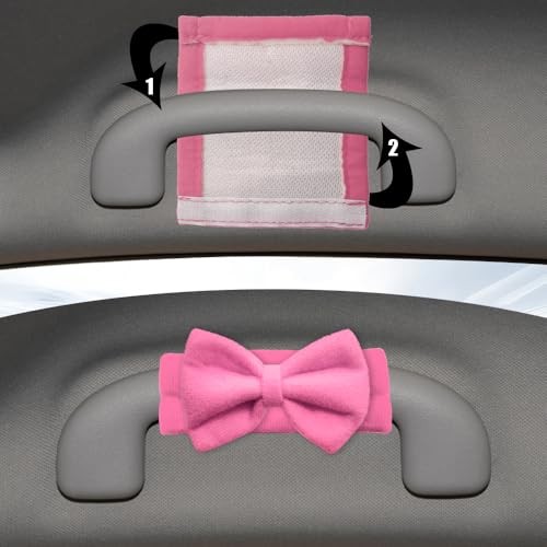 Car Inside Grab Handle Cover, Cute Soft Plush Car Roof Handle Protection Pink