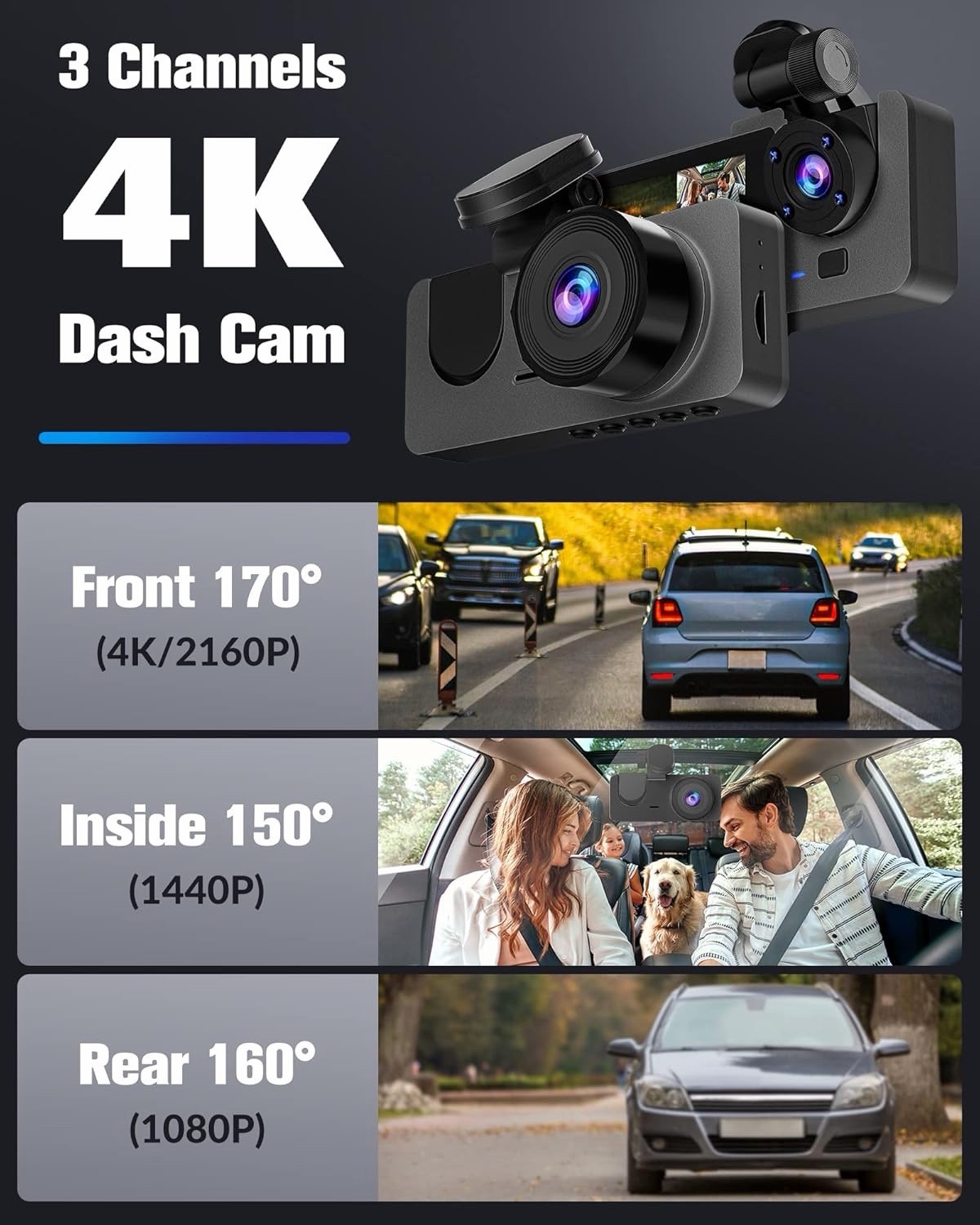 Dash Camera for Cars,4K Full UHD Car Camera Front Rear with 32GB Card