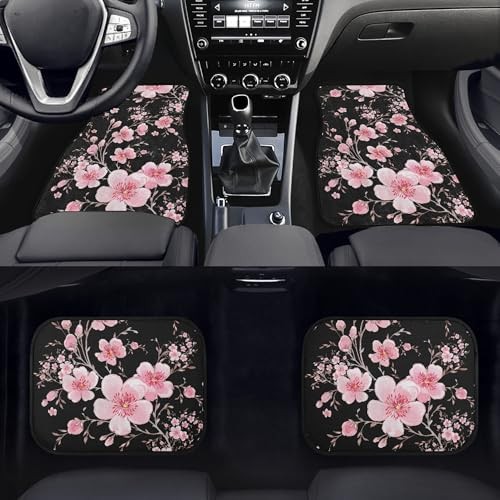 Cherry Blossom Car Floor Mats Watercolor Hand Drawn Blooming Pink Black