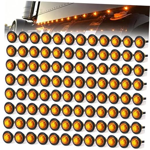 100Pcs 3/4” Round 3 LED Bullet Marker lights, Front Rear Side LED Amber