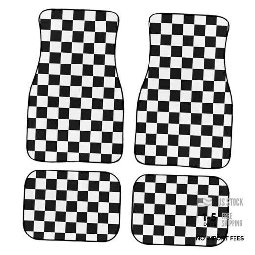 Black and White Checkered Car Floor Mats Universal Geometric Black White
