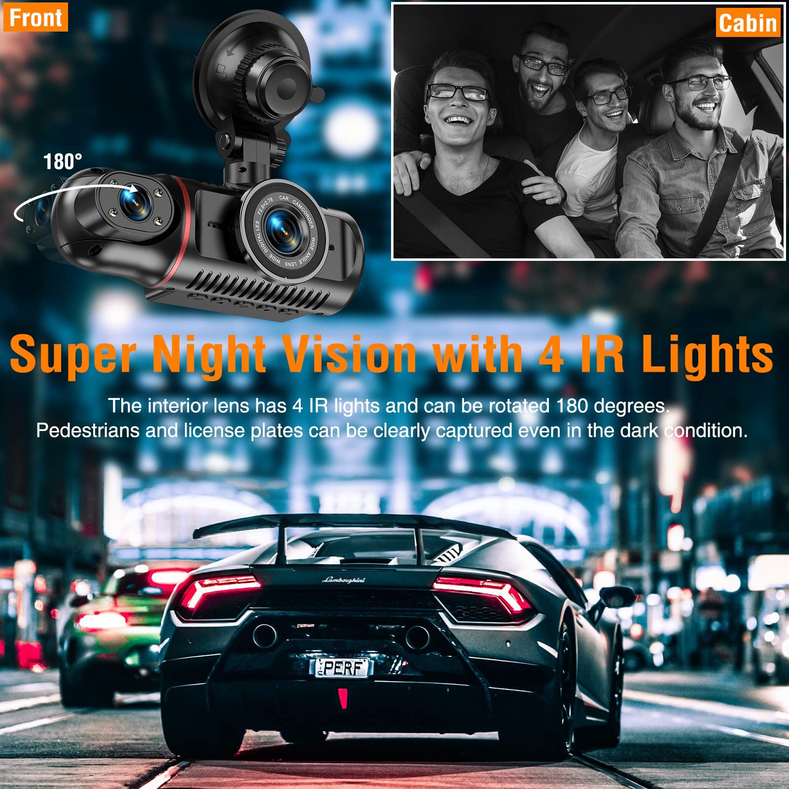 Dual Dash Cam Front and Inside with 64GB Card