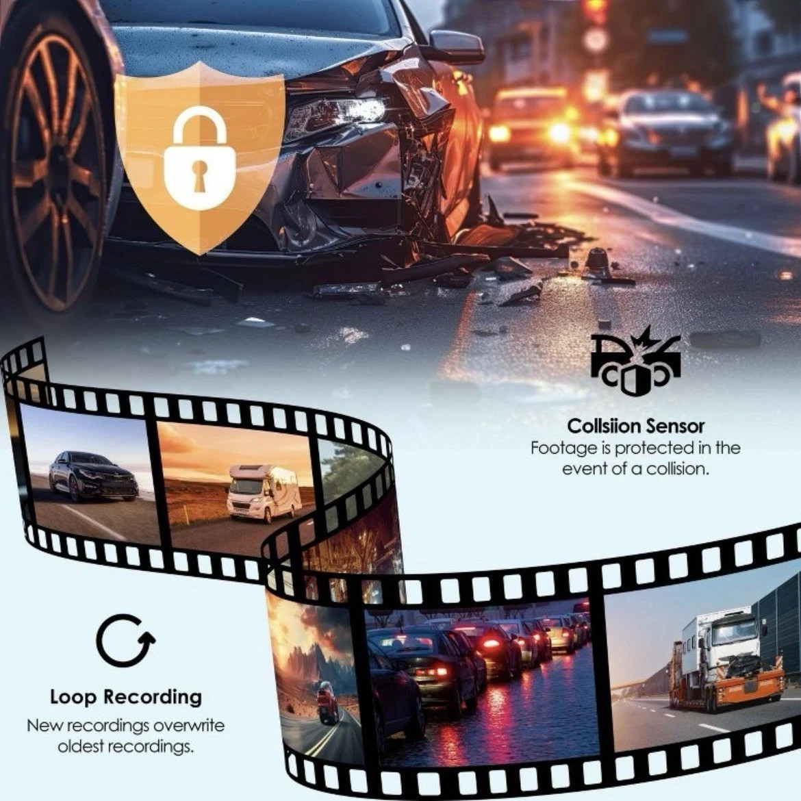 Rexing DT2 HD Dual Channel 1080p Front & Rear Dash Camera Collision Detect NEWOB