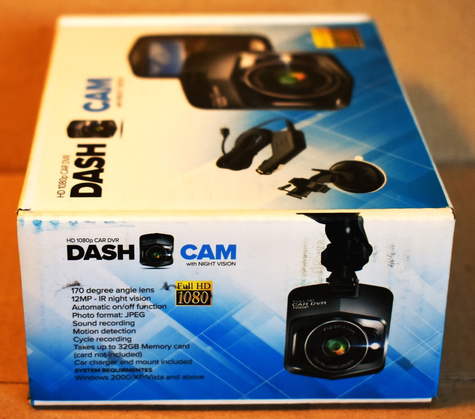 RoHS compliant Dash Cam with Night Vision, full HD 1080, takes 32GB memory, NIB