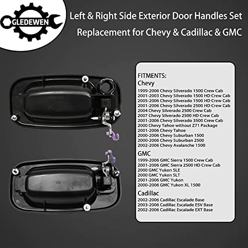 Exterior Door Handles Front & Rear & Left & Right w/Black Trim (4PCS) Chrome