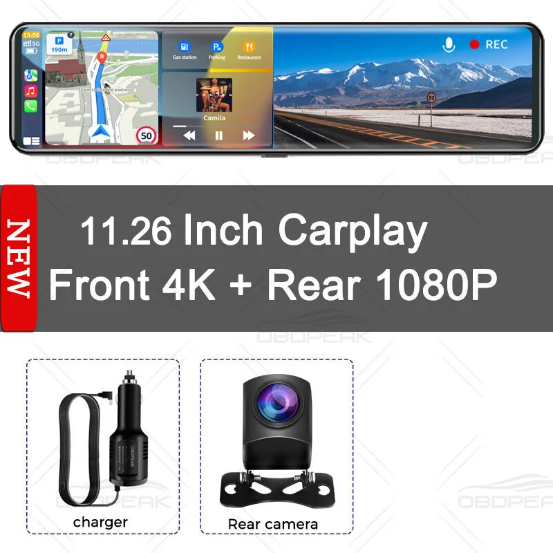 K4 11.26″ Rearview Mirror Dash cam Carplay Android Auto 4K 3840*2160P WIFI GPS
