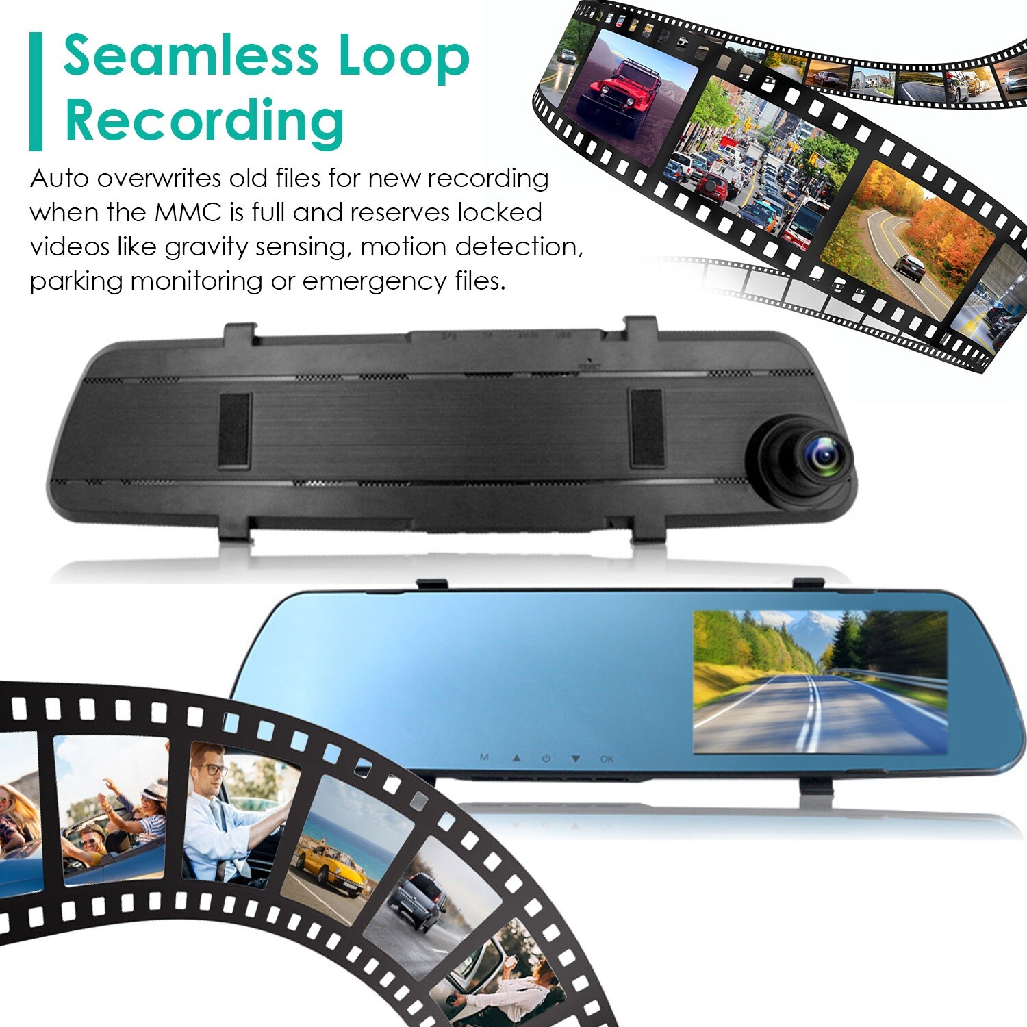 4.3″ Backup Camera Mirror Dual Lens G-sensor Dash Cam Front Rear View Reverse