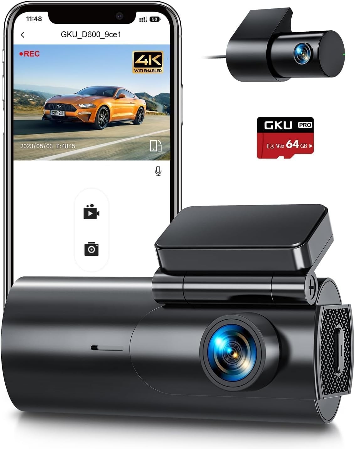4K+1080P Dual Dash Cam Front & Rear WiFi GPS G-Sensor Parking Mode Night Vision