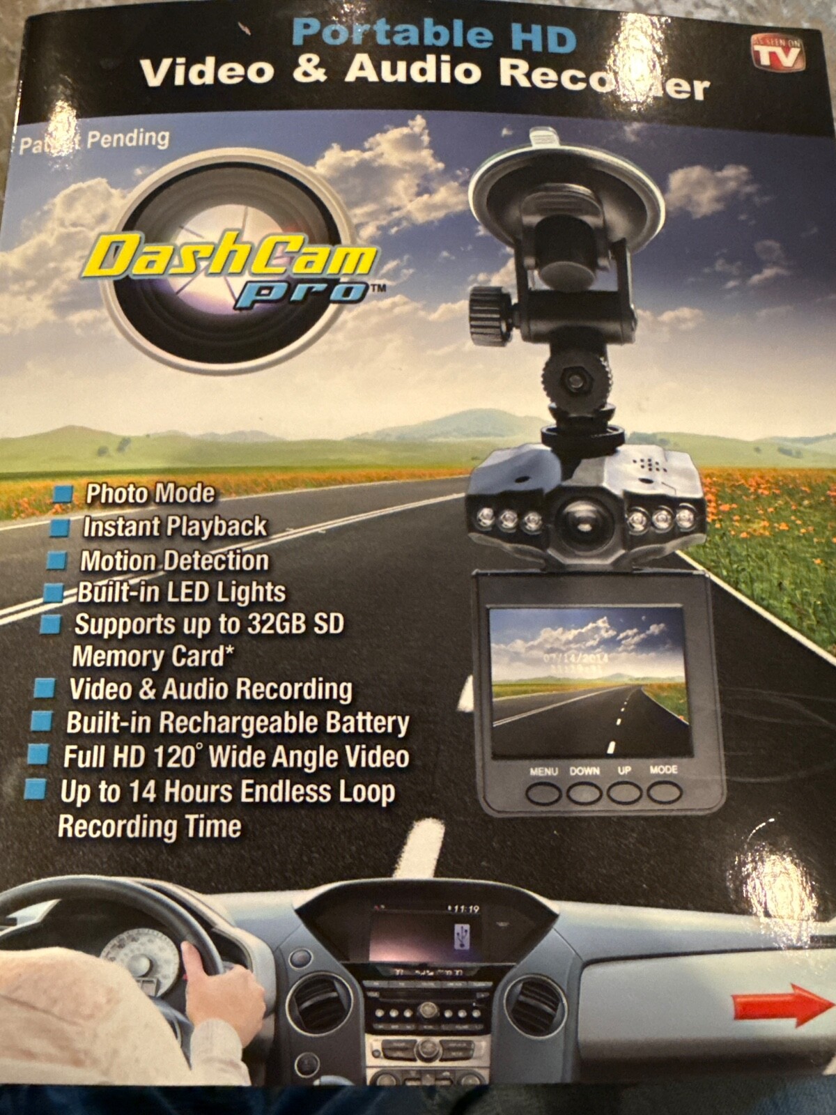Dash Cam Pro Camera InvenTel As Seen On TV Complete Dash Camera Video Sound DVR
