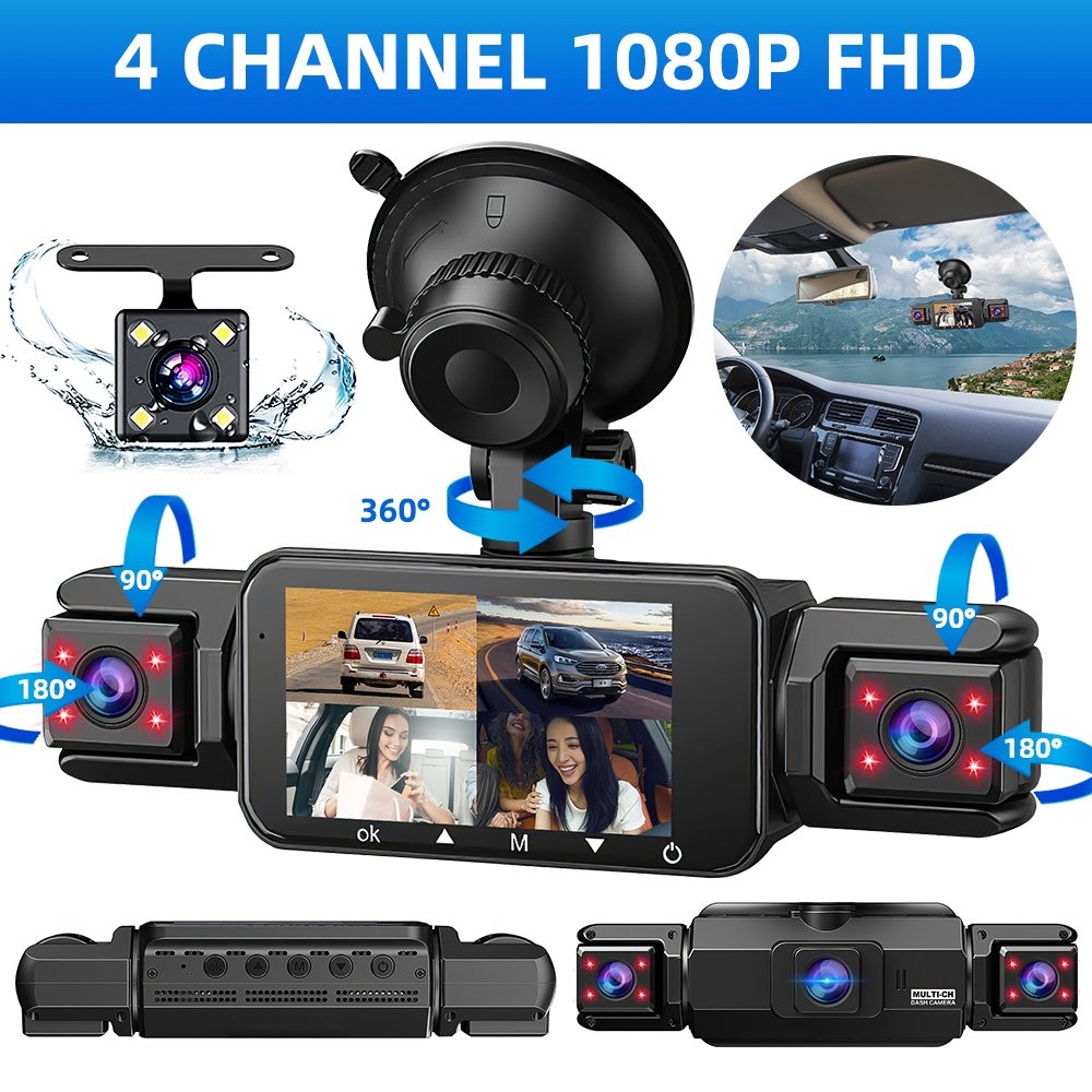 4CH Dash Cam 360 Degree HD 1080P Car DVR IR Night Vision Loop Recording G-Sensor