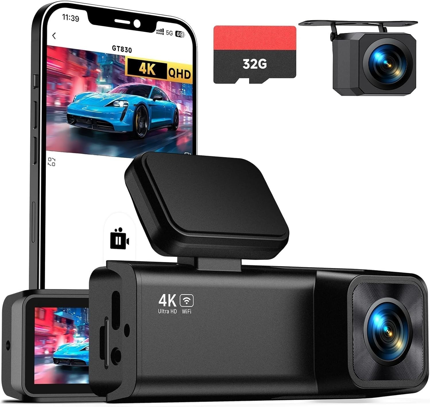 Compact Dash Cam with Night Vision and Wi-Fi – 4K & 1080P Clear Video Capture