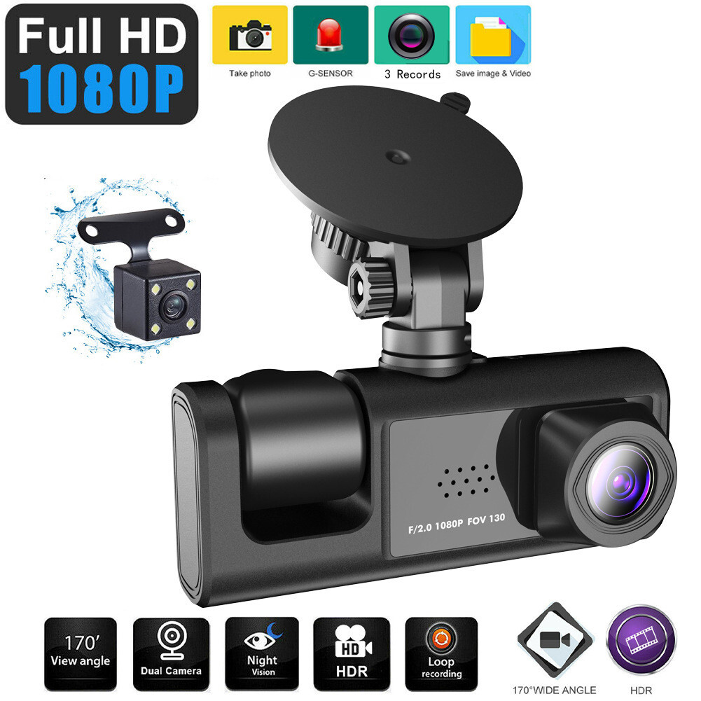 3 Lens Car Dash Cam 1080P Front/Rear/Inside DVR Video Recorder Camera G-Sensor