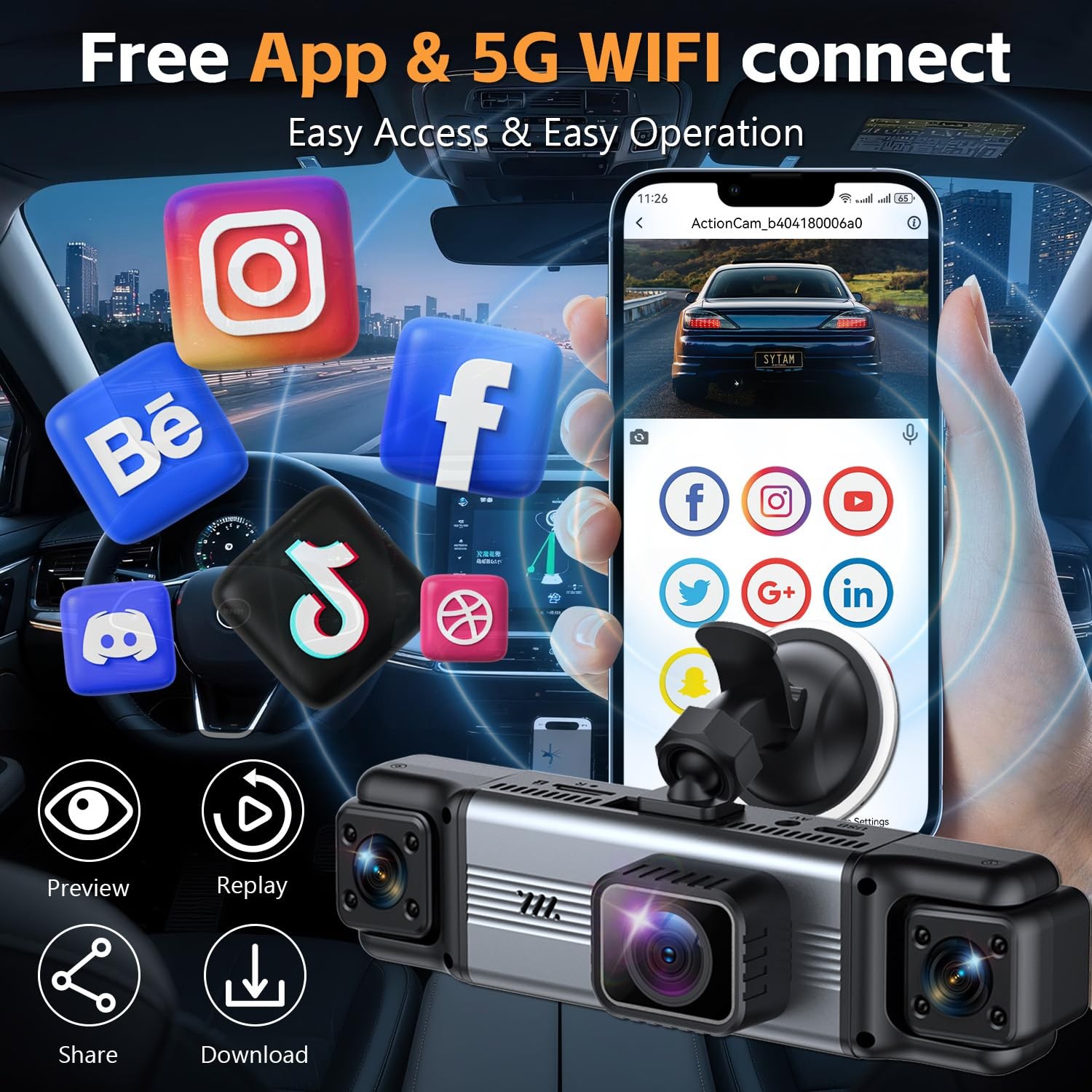 4 Channel 360° Dash Cam Front Rear Inside & Left Right 4K+1080P*3 FHD Car Cam…