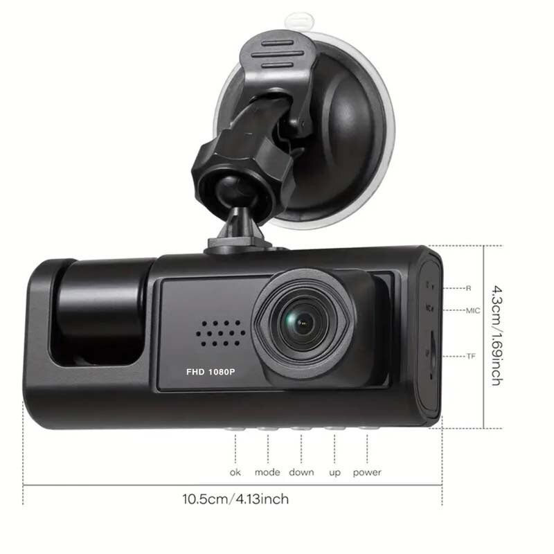 Dual Lens Car Dash Cam 1080P HD Front/Rear/Inside Video Recorder Camera G-Sensor