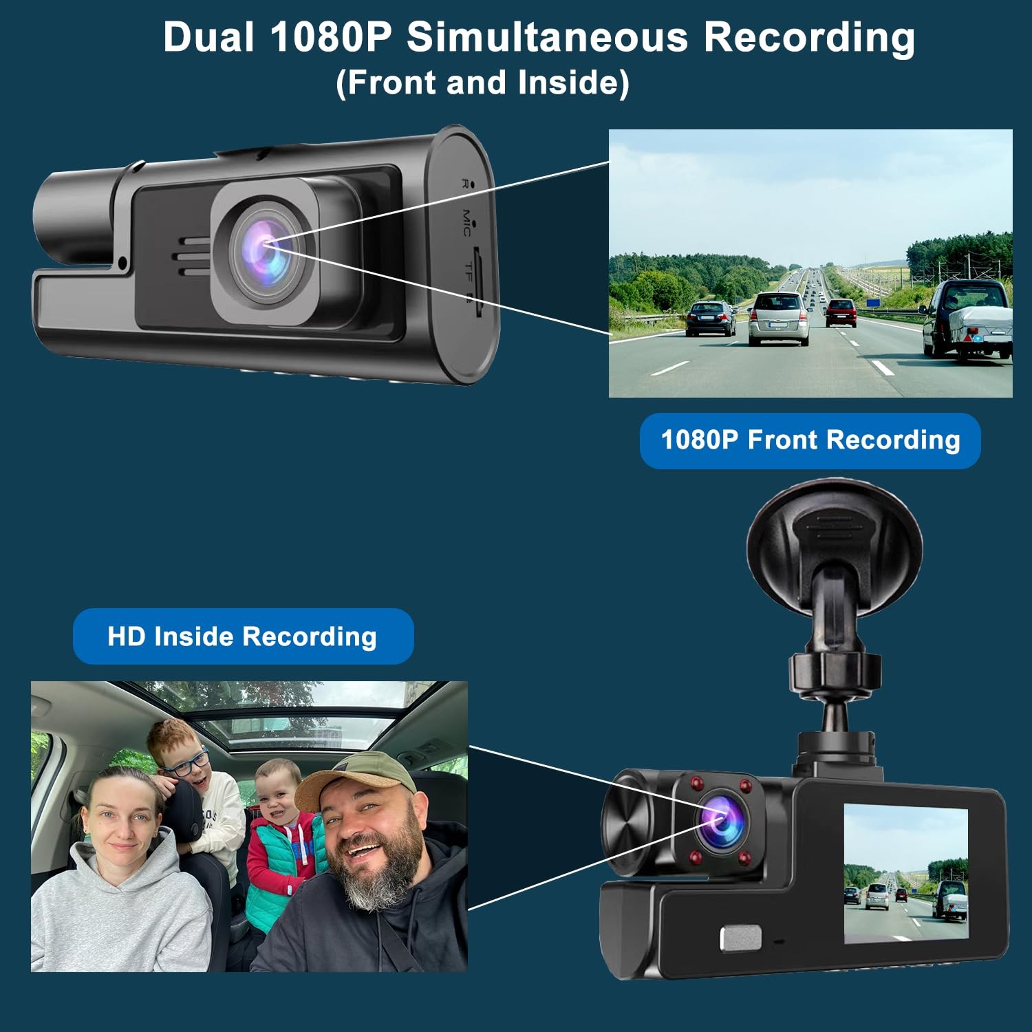 1080P Dual Dash Camera for Car Front and Inside Dashcam Car Security Video Re…
