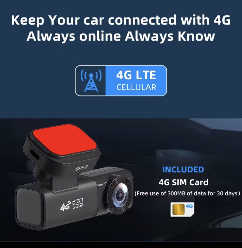 E-ACE 2K 4G Live Dashcam Optional1080P Rear Dual Cam Record GPS Remote
