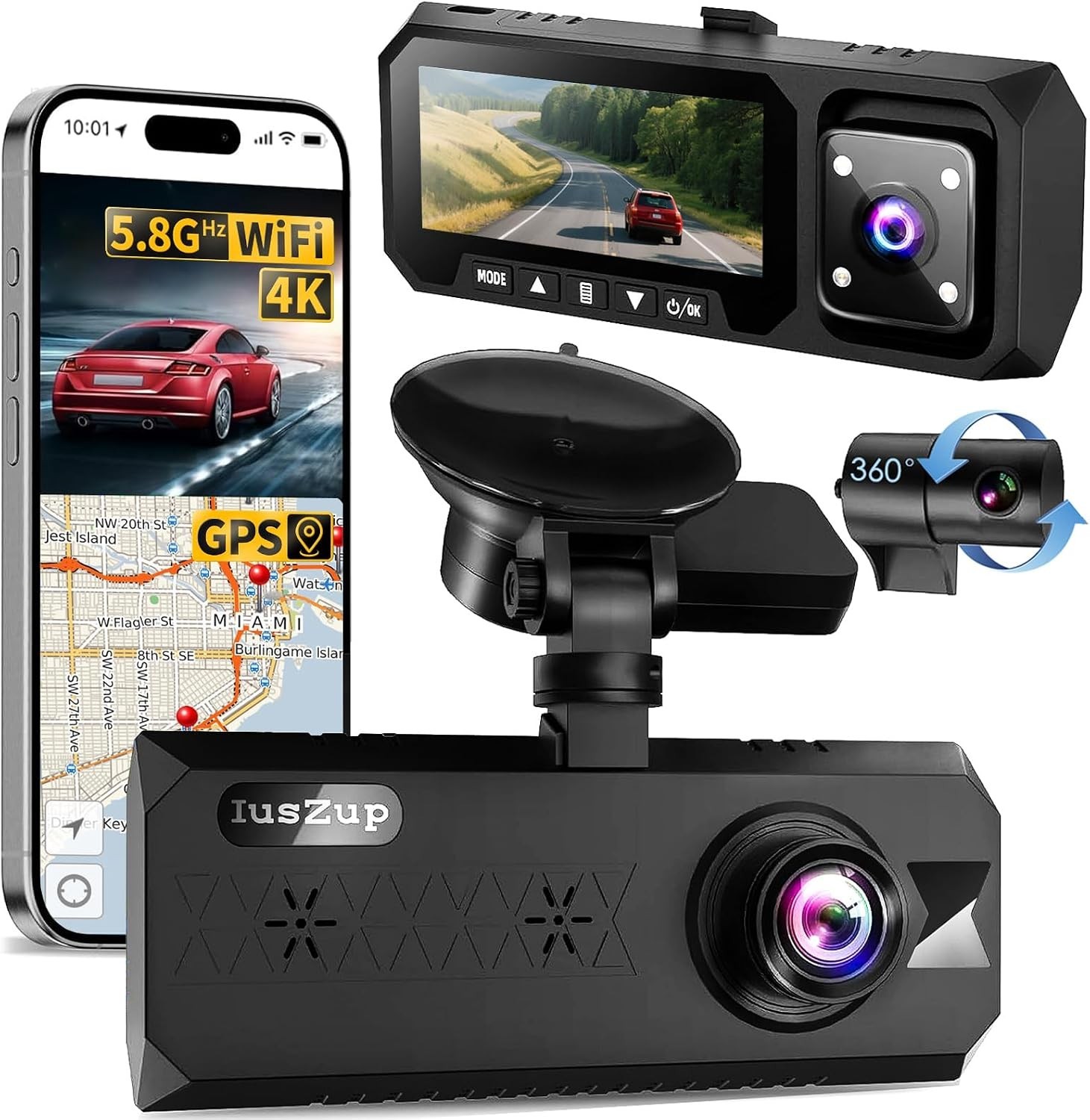 3 Channel Dash Cam – 4K Front & 2.5K Rear with Seamless Loop Recording