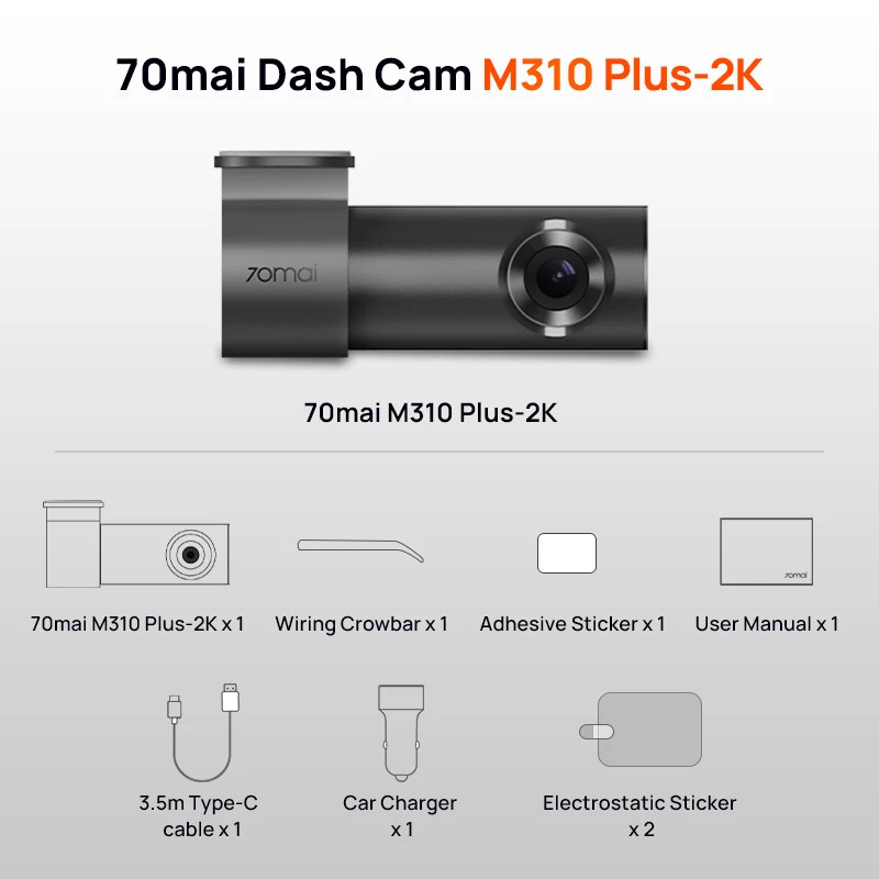 70mai M310 Plus Dash Cam 2K 1440P Night Vision 143° Wide Angle WiFi Voice