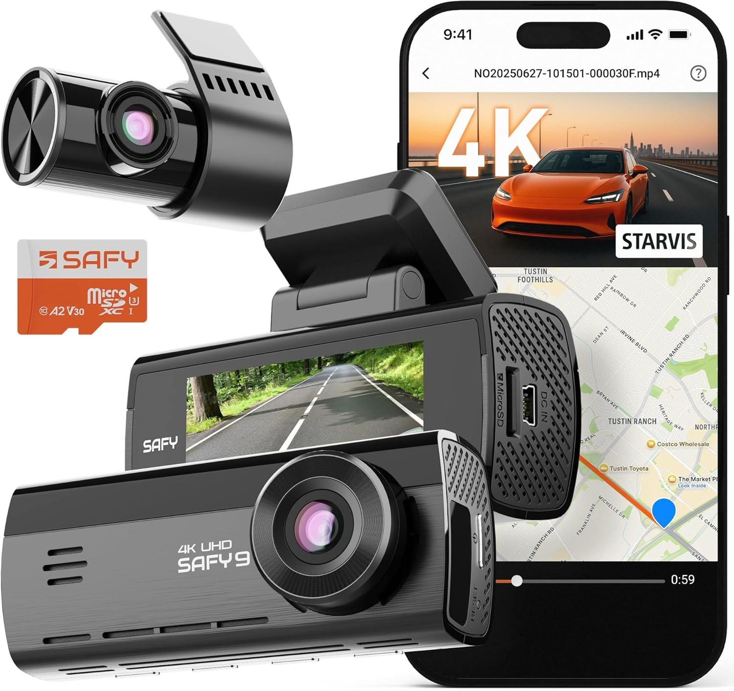 BlackVue SAFY9 4K Dual Dash Cam HDR + AI Night Vision Wi-Fi GPS (256GB)