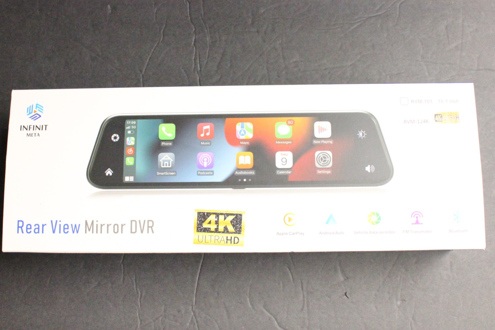 2 CH Infinit Meta DVR Rvm-126 4K 12″ Rear View Mirror Dash Camera Park mode