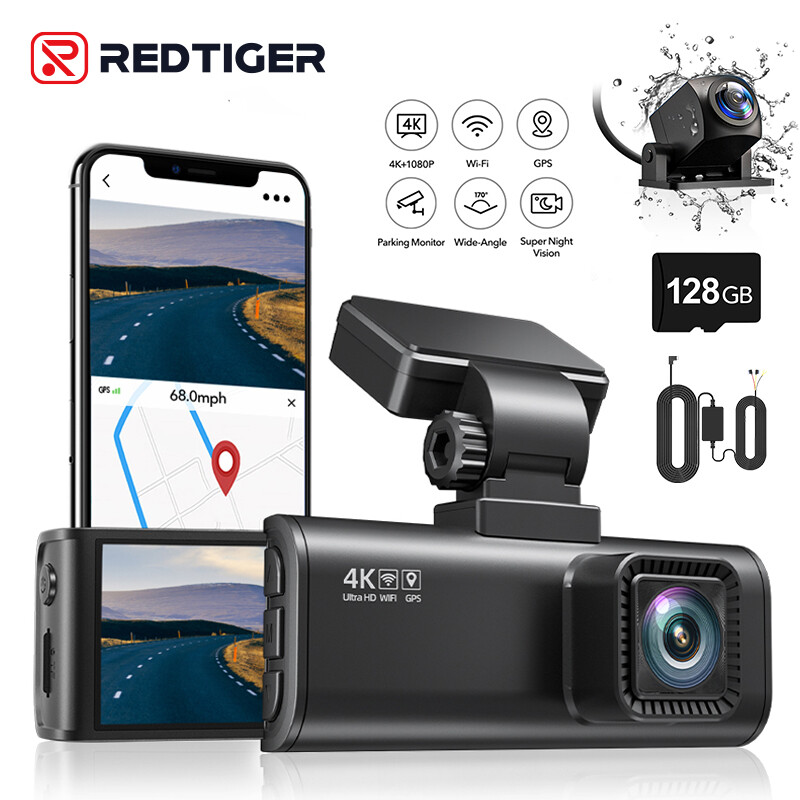 REDTIGER Front and Rear 4K Dash Cam Dual Dash Camera Built-in WiFi GPS for Cars