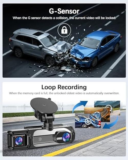 Dash Cam Front and Rear, 1080P Dash Camera for Cars, 3 Channel Car Camera
