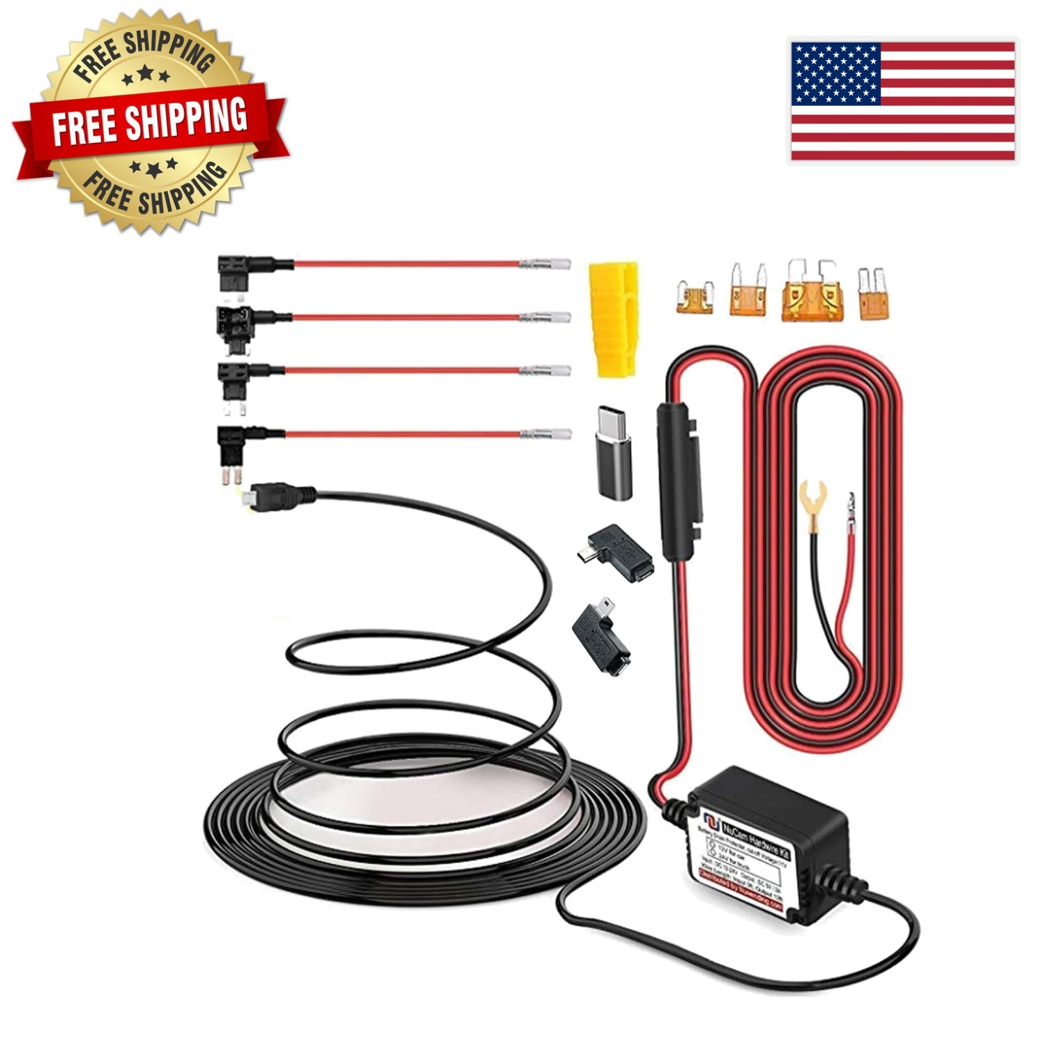 All-In-One Dash Cam Power Kit: 15ft Wire, Low Voltage Protection & USB Adapters